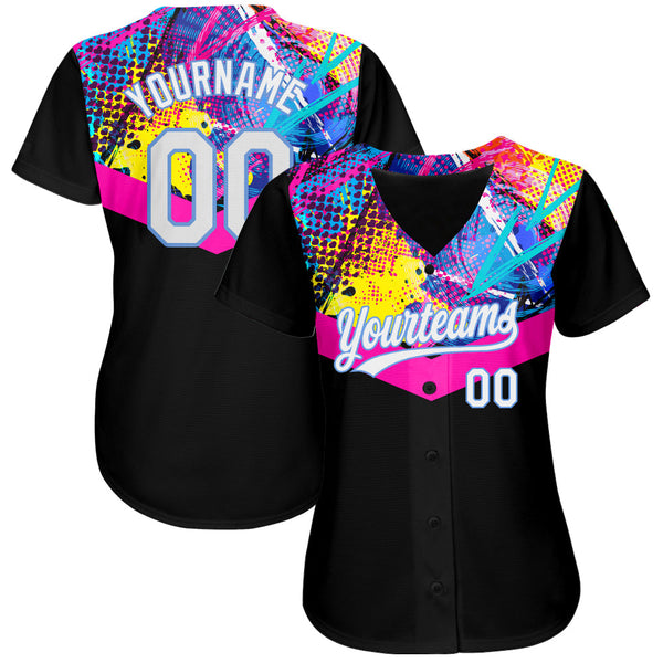 Custom Black White-Light Blue 3D Pattern Design Authentic Baseball Jersey alternate