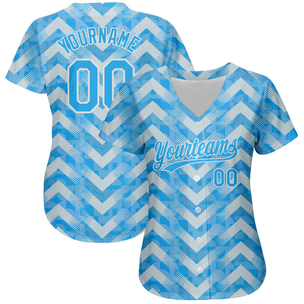 Custom Light Blue Light Blue-White 3D Pattern Design Authentic Baseball Jersey alternate