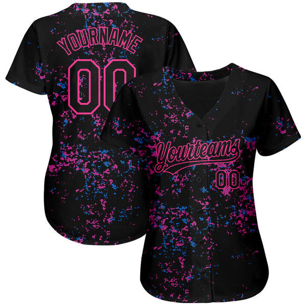 Custom Black Black-Pink 3D Pattern Design Authentic Baseball Jersey alternate