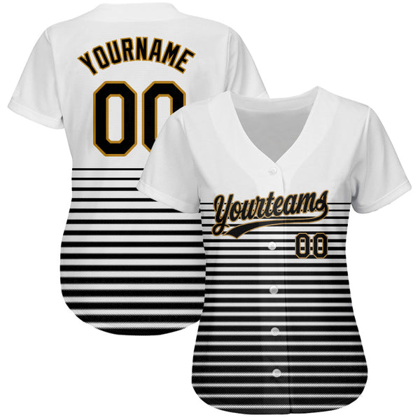 Custom White Black-Old Gold 3D Pattern Design Authentic Baseball Jersey alternate