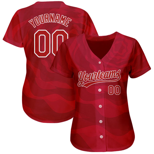 Custom Red Red-White 3D Pattern Design Authentic Baseball Jersey alternate