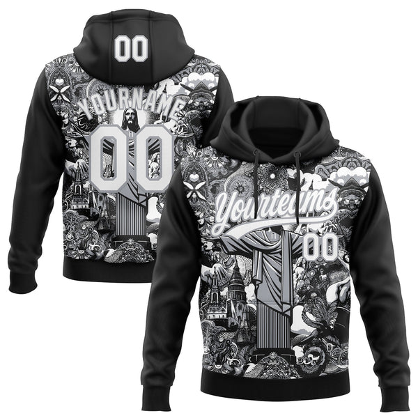 Custom Stitched Black White-Gray Religion Jesus Christ Pullover Sweatshirt Hoodie