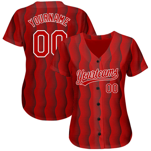 Custom Red Red-White 3D Pattern Design Authentic Baseball Jersey alternate