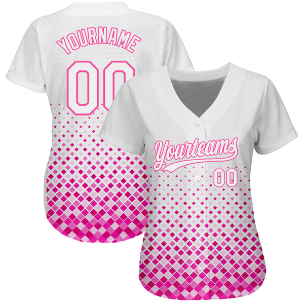 Custom White White-Pink 3D Pattern Design Authentic Baseball Jersey alternate