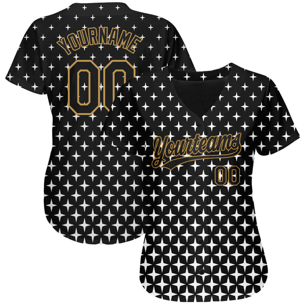 Custom Black Black-Old Gold 3D Pattern Design Authentic Baseball Jersey alternate
