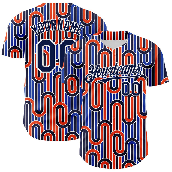Custom Blue Navy Orange-White Valentine's Day Line Authentic Baseball Jersey