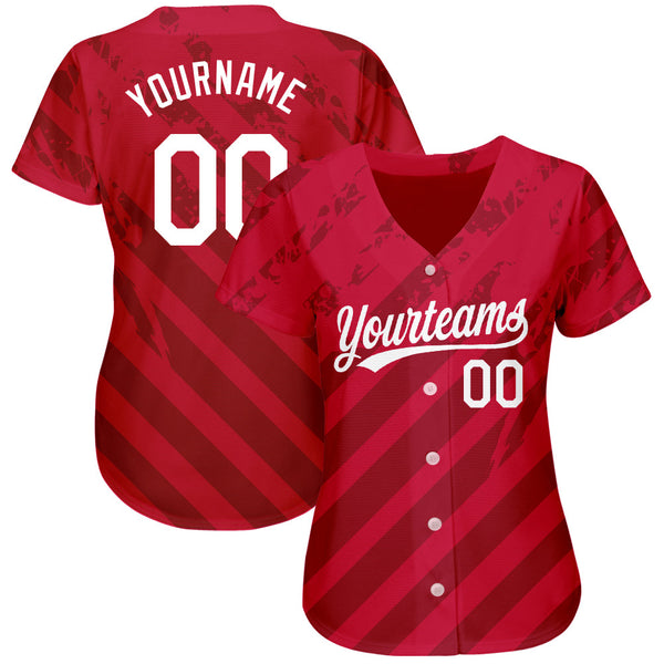 Custom Red White 3D Pattern Design Authentic Baseball Jersey alternate