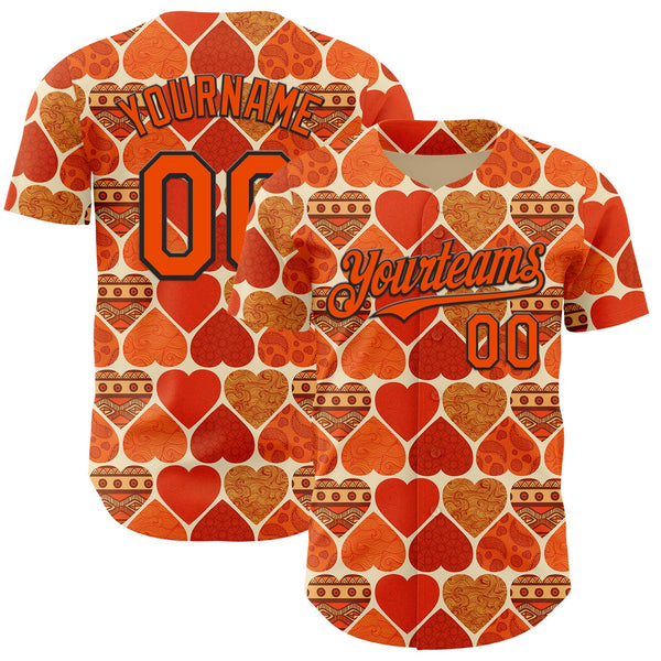 Custom Orange Cream-Black Valentine's Day Love Heart Authentic Baseball Jersey