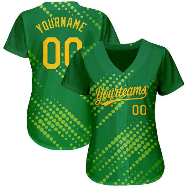 Custom Neon Green Gold-Kelly Green 3D Pattern Design Authentic Baseball Jersey alternate