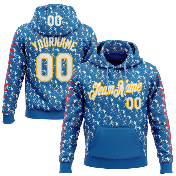 Custom Stitched Blue White Red-Gold Baseball Game Day Los Angeles Inspired Sports Pullover Sweatshirt Hoodie