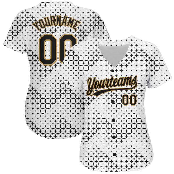 Custom White Black-Old Gold 3D Pattern Design Authentic Baseball Jersey alternate