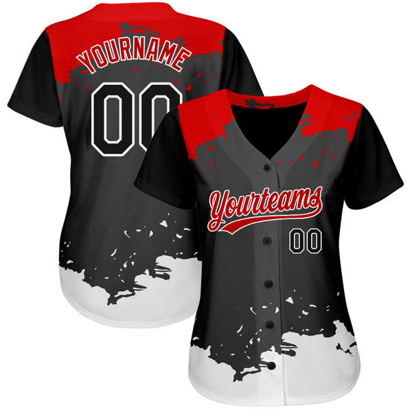 Custom Black Black-Red 3D Pattern Design Authentic Baseball Jersey alternate