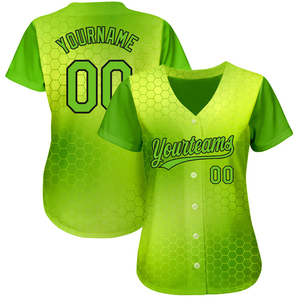 Custom Neon Green Neon Green-Black 3D Pattern Design Authentic Baseball Jersey alternate
