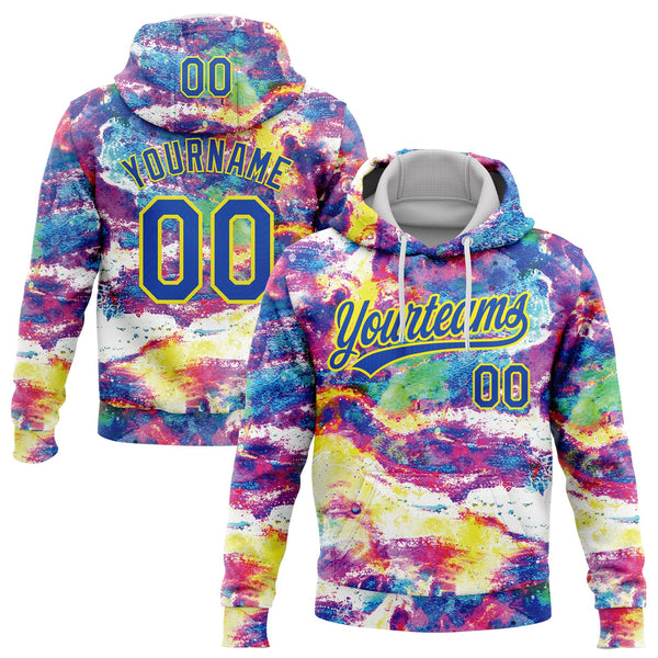 Custom Stitched Graffiti Pattern Thunder Blue-Light Yellow Abstract Splatter Sports Pullover Sweatshirt Hoodie