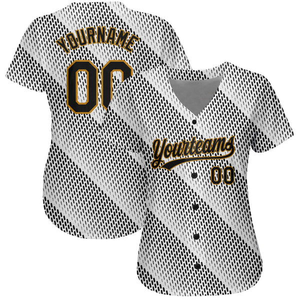Custom White Black-Old Gold 3D Pattern Design Authentic Baseball Jersey alternate