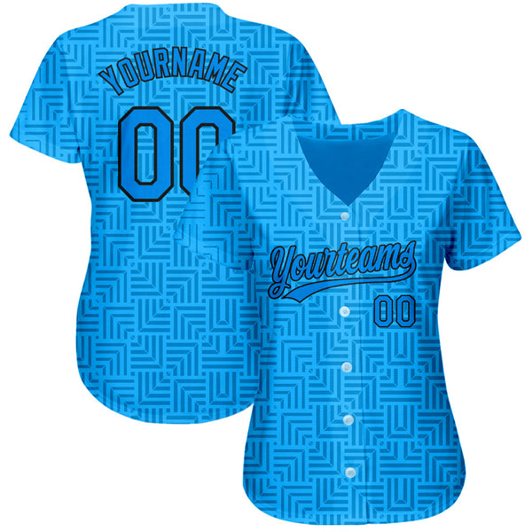 Custom Blue Blue-Black 3D Pattern Design Authentic Baseball Jersey alternate