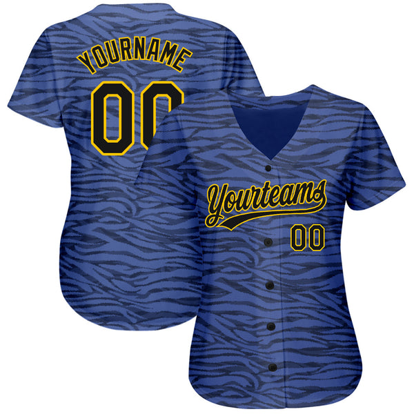 Custom Light Blue Black-Gold 3D Pattern Design Authentic Baseball Jersey alternate