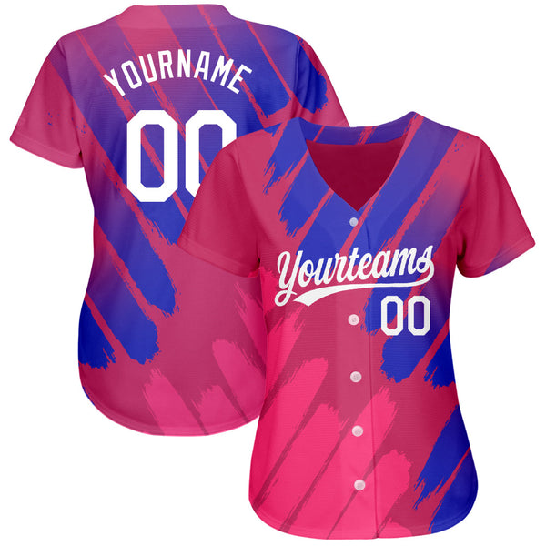 Custom Pink White-Royal 3D Pattern Design Authentic Baseball Jersey alternate