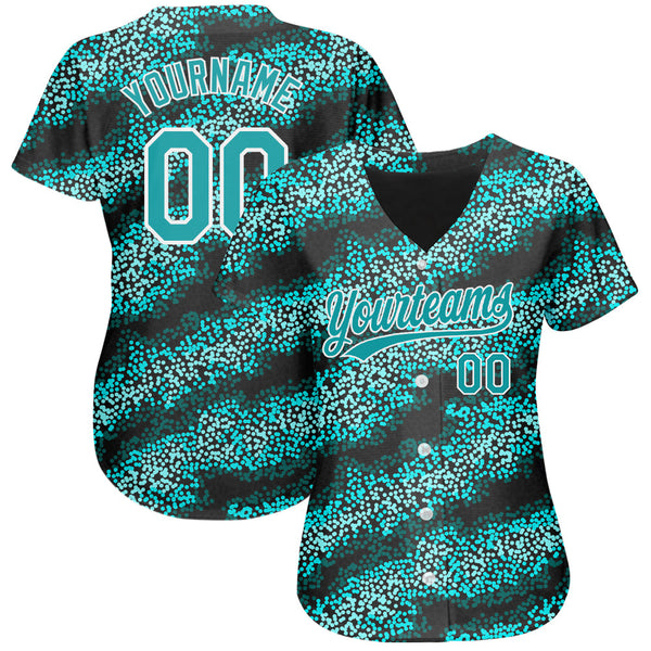 Custom Teal Teal-Black 3D Pattern Design Authentic Baseball Jersey alternate