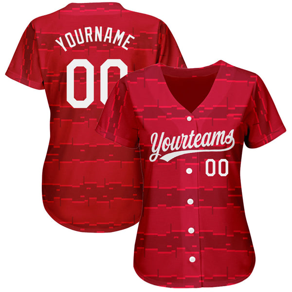 Custom Red White 3D Pattern Design Authentic Baseball Jersey alternate