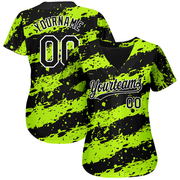 Custom Neon Green Black-White 3D Pattern Design Authentic Baseball Jersey alternate