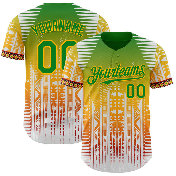 Custom White Grass Green Gold Red-Black Black History Month Africa Tribal Authentic Baseball Jersey