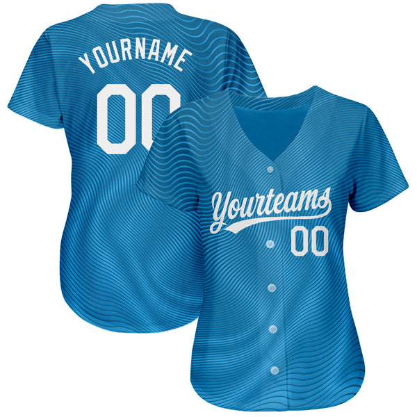 Custom Light Blue White 3D Pattern Design Authentic Baseball Jersey alternate