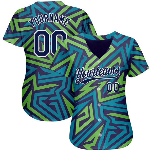 Custom Teal Navy-Kelly Green 3D Pattern Design Authentic Baseball Jersey alternate