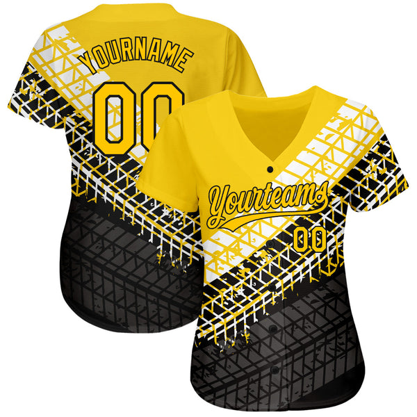 Custom Gold Gold-Black 3D Pattern Design Authentic Baseball Jersey alternate
