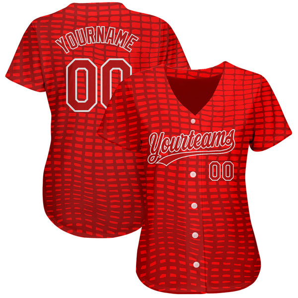Custom Red Red-White 3D Pattern Design Authentic Baseball Jersey alternate