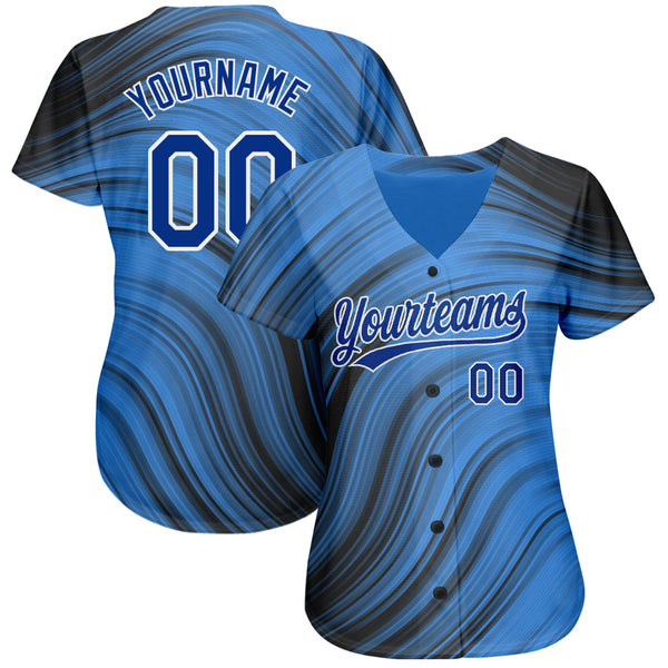 Custom Light Blue Royal-Black 3D Pattern Design Authentic Baseball Jersey alternate