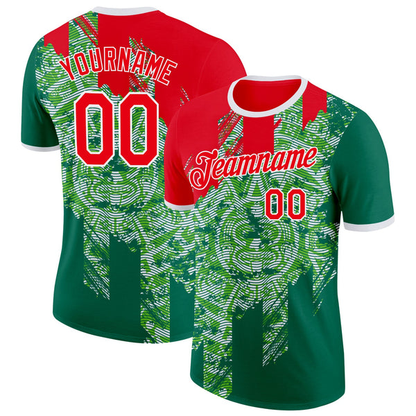 Custom Kelly Green Fire Red-White Mexico Soccer Jersey Performance T-Shirt