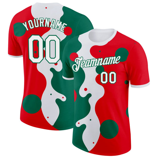 Custom Fire Red White-Kelly Green Mexico Soccer Jersey Performance T-Shirt