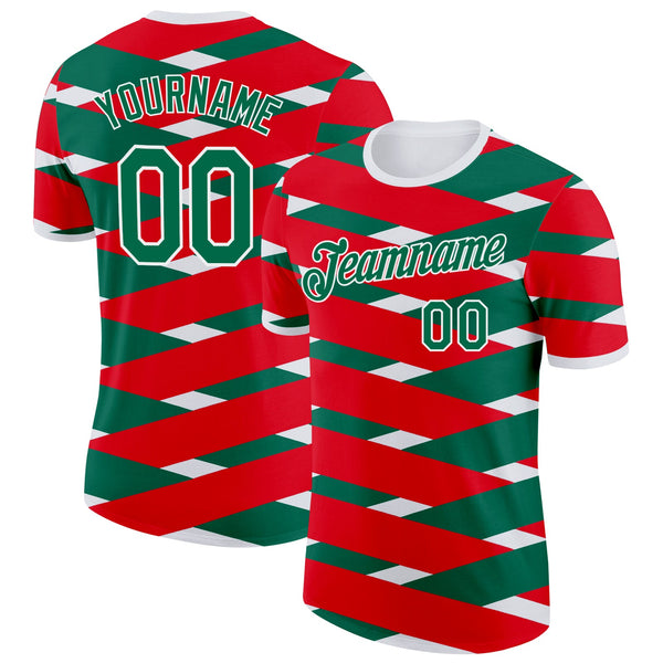 Custom Fire Red Kelly Green-White Mexico Soccer Jersey Performance T-Shirt