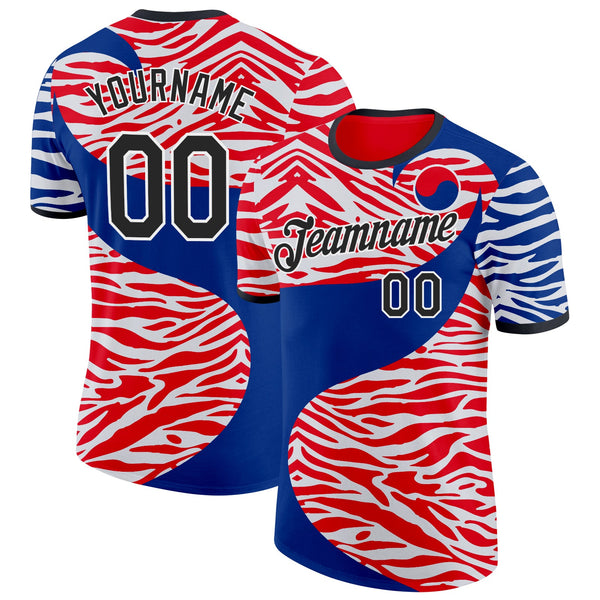 Custom Royal Fire Red White-Black South Korea Tiger Stripe Soccer Jersey Performance T-Shirt