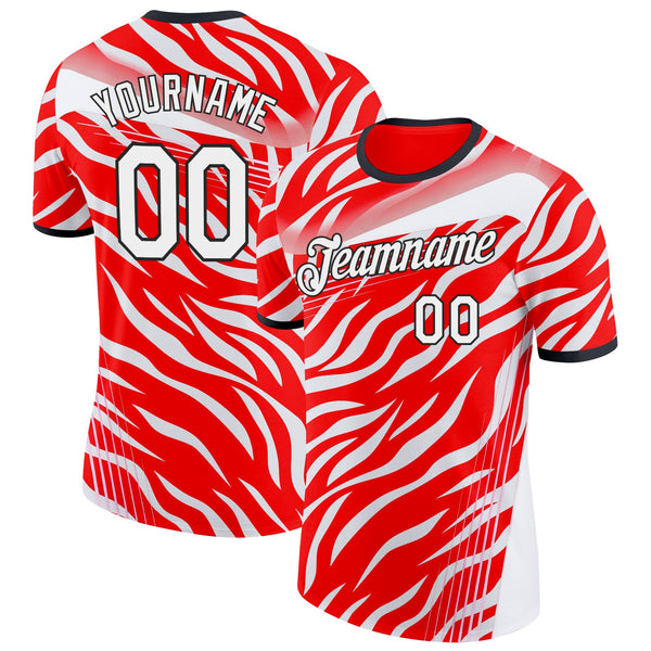 Custom Red White-Black South Korea Tiger Stripe Soccer Jersey Performance T-Shirt