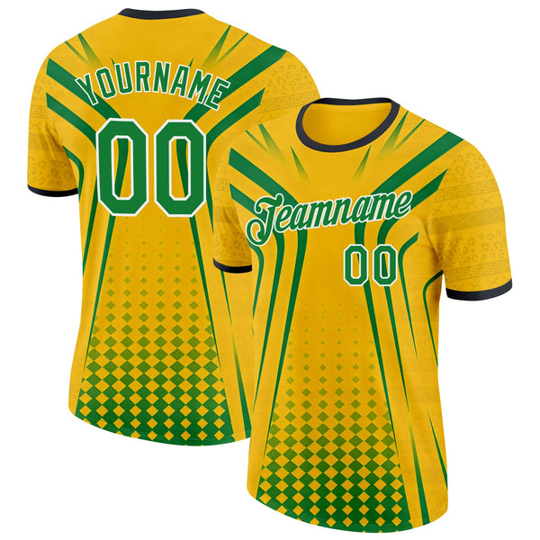 Custom Yellow Green White-Black South Africa Soccer Jersey Performance T-Shirt
