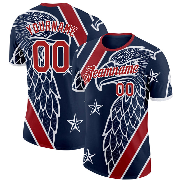 Custom Blue Red-White USA Flag Eagle And Star Soccer Jersey Performance T-Shirt