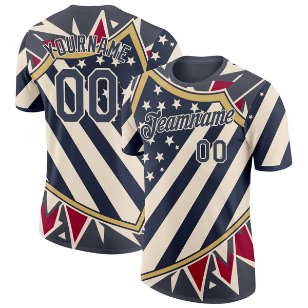 Custom Blue Red-Cream American Star Soccer Jersey Performance T-Shirt