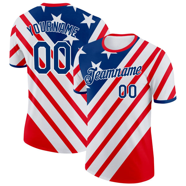 Custom Red US Navy Blue-White American Star Soccer Jersey Performance T-Shirt