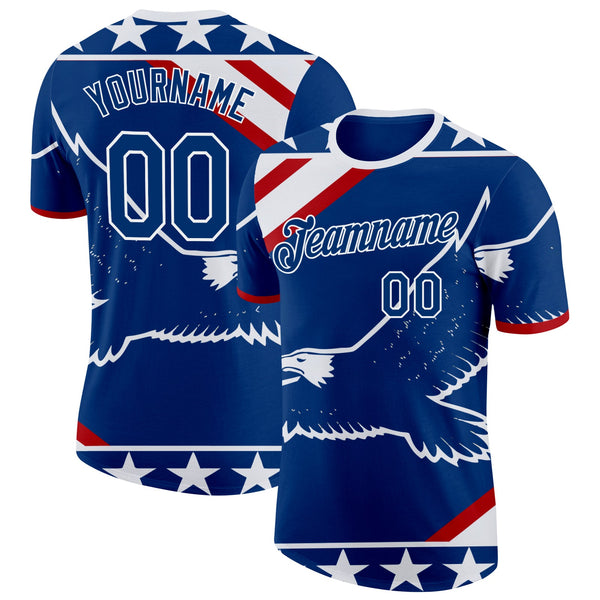 Custom US Navy Blue Red-White American Eagle And Star Soccer Jersey Performance T-Shirt