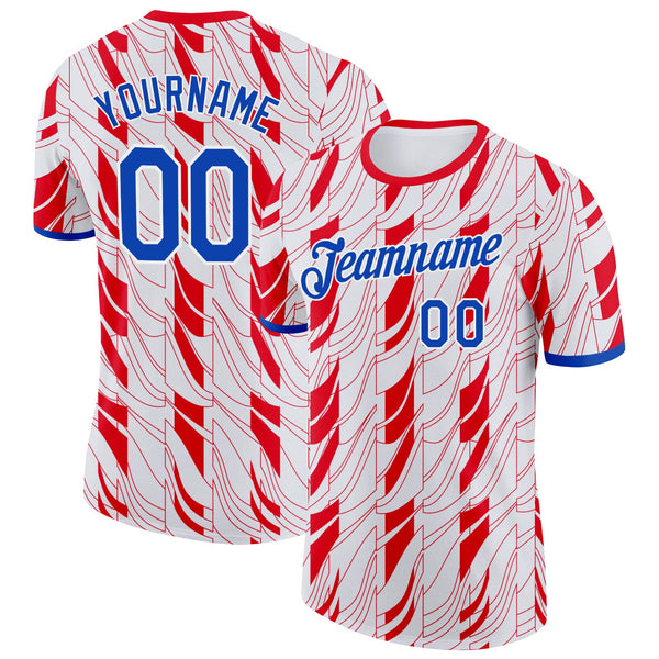 Custom White Thunder Blue-Red Paraguay Abstract Geometric Shape Soccer Jersey Performance T-Shirt