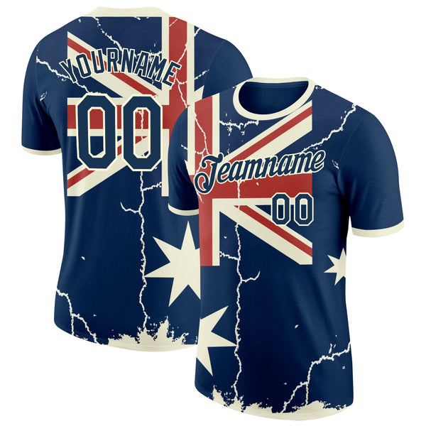 Custom Blue Navy Red-White Australian Flag Southern Cross Soccer Jersey Performance T-Shirt