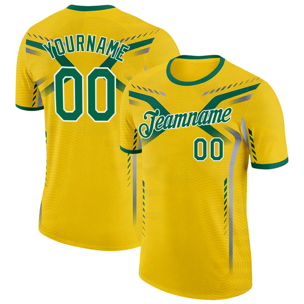 Custom Yellow Green-White Australian Soccer Jersey Performance T-Shirt