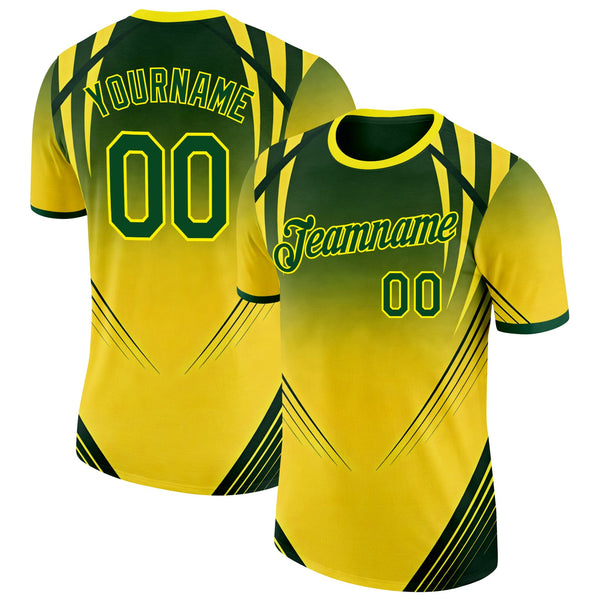 Custom Yellow Green Light Yellow-Black Australian Soccer Jersey Performance T-Shirt