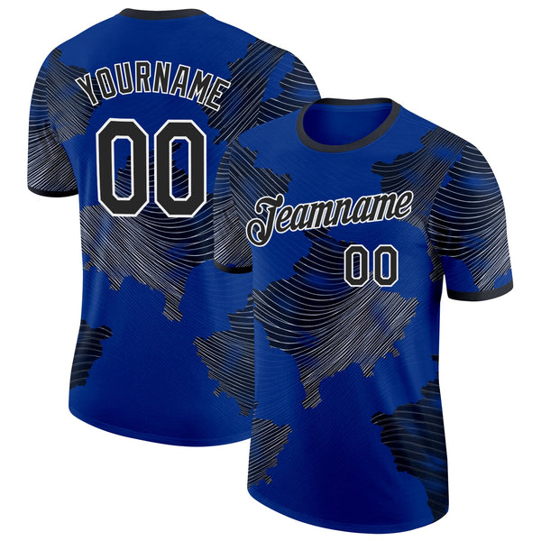 Custom Royal Black-White Kosovo Soccer Jersey Performance T-Shirt