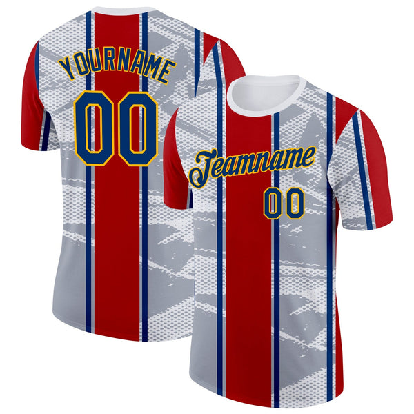 Custom White US Navy Blue Gray Red-Gold Netherlands Line Soccer Jersey Performance T-Shirt