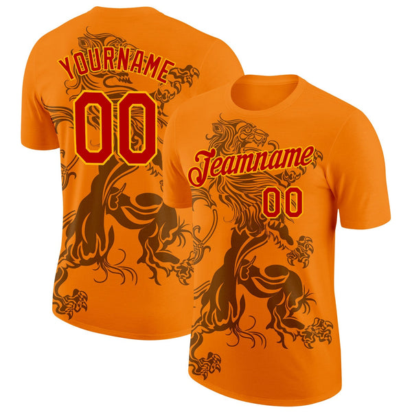 Custom Orange Red-Gold Netherlands Soccer Jersey Performance T-Shirt