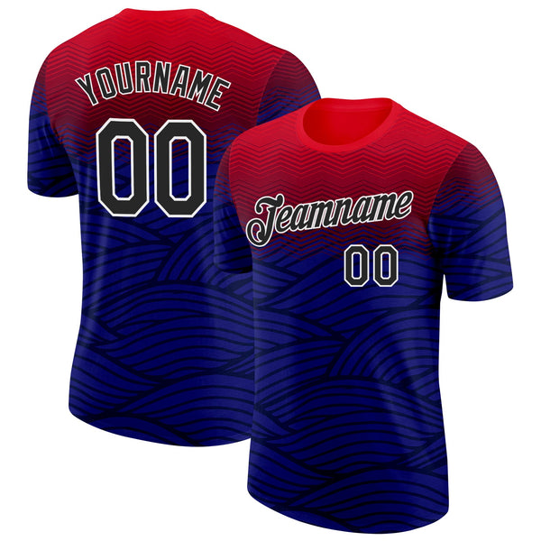 Custom Blue Black Red-White Netherlands Line Soccer Jersey Performance T-Shirt