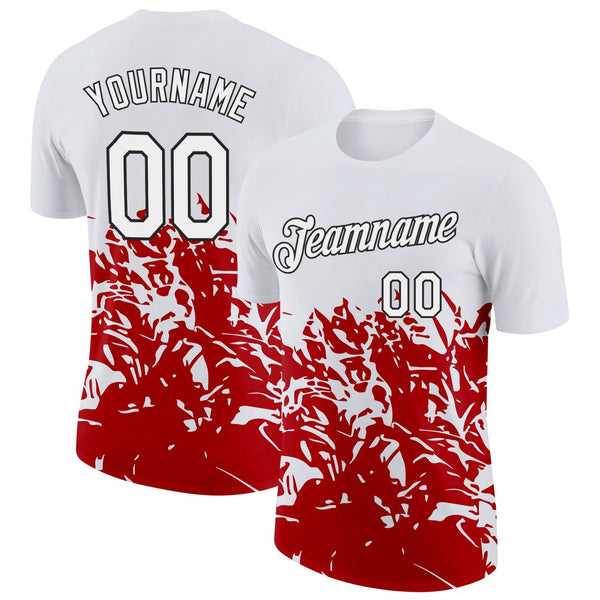 Custom White Red-Black Poland Abstract Fragment Pattern Soccer Jersey Performance T-Shirt